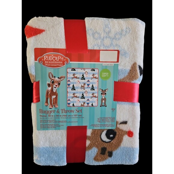 Rudolph the Red Nosed Reindeer Plush Hugger & 40"x50" Blanket Kid's Throw NWT - Picture 9 of 9